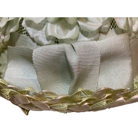 Ladies Green Floral Vintage Breton Style Hat Wide Ribbon Accent Union Made - Picture 6 of 14